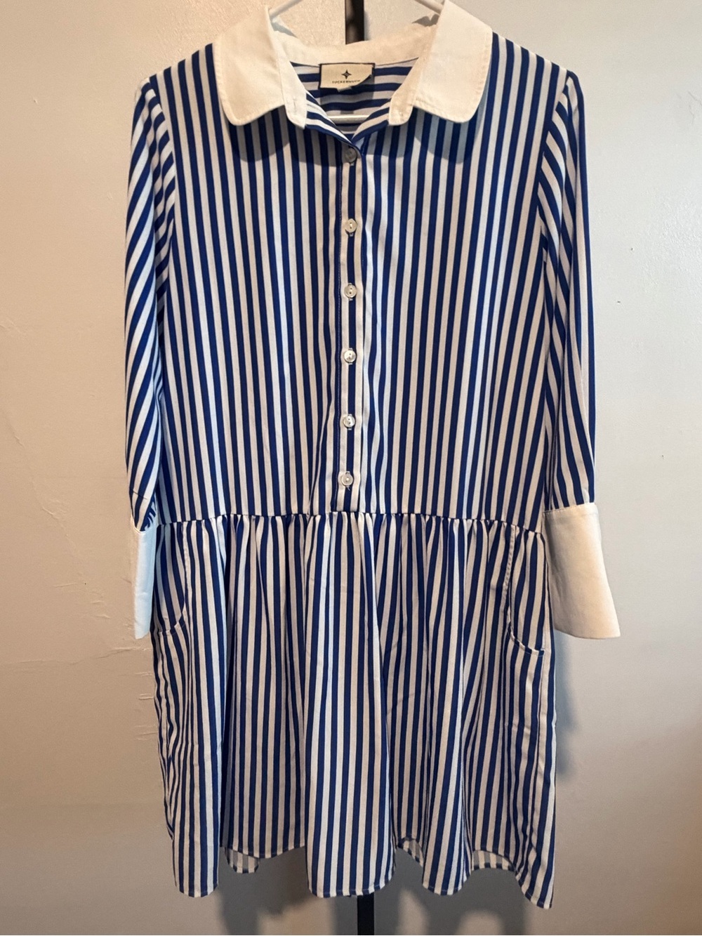 Tuckernuck Hayes Blue White Shirtdress Striped Long Sleeve Collar Dress